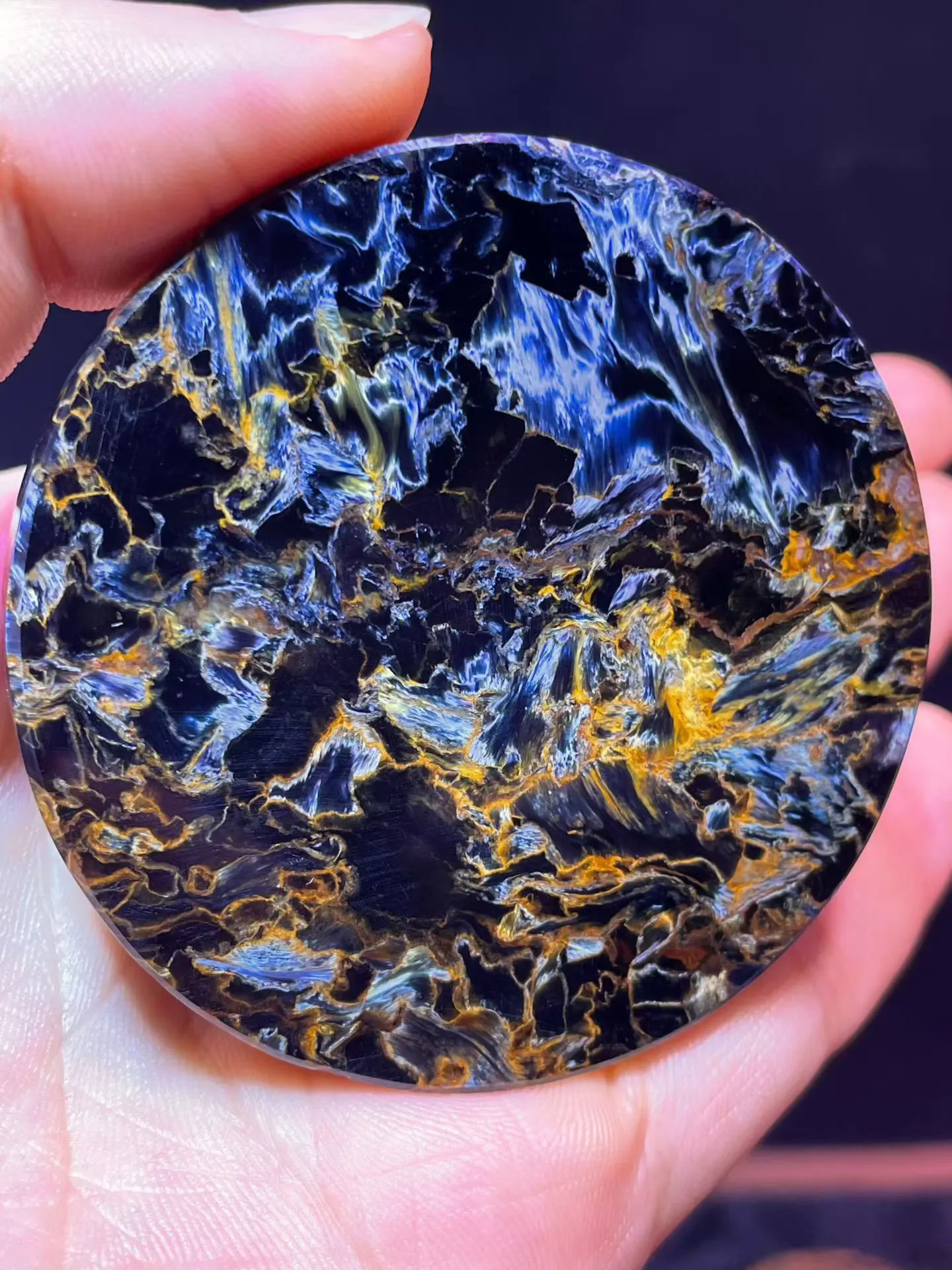 Natural Blue Yellow Pietersite Pendant Round Women Men 56.6/5.9mm Fire Pietersite Namibia Necklace Jewelry AAAAAA