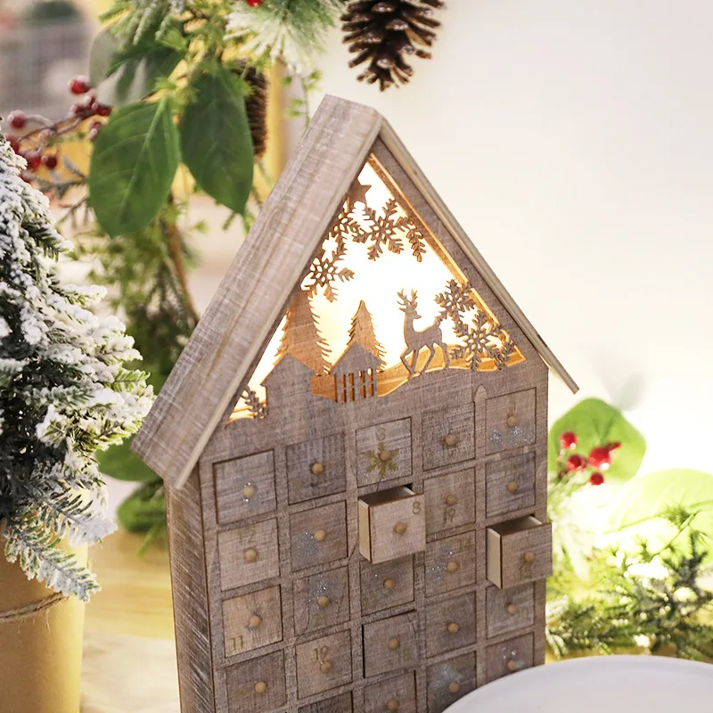 Christmas LED Wooden Advent Calendar with 25 Drawers DIY Light Up 24 Days Countdown Advent Calendar Xmas Holiday Gift Decoration