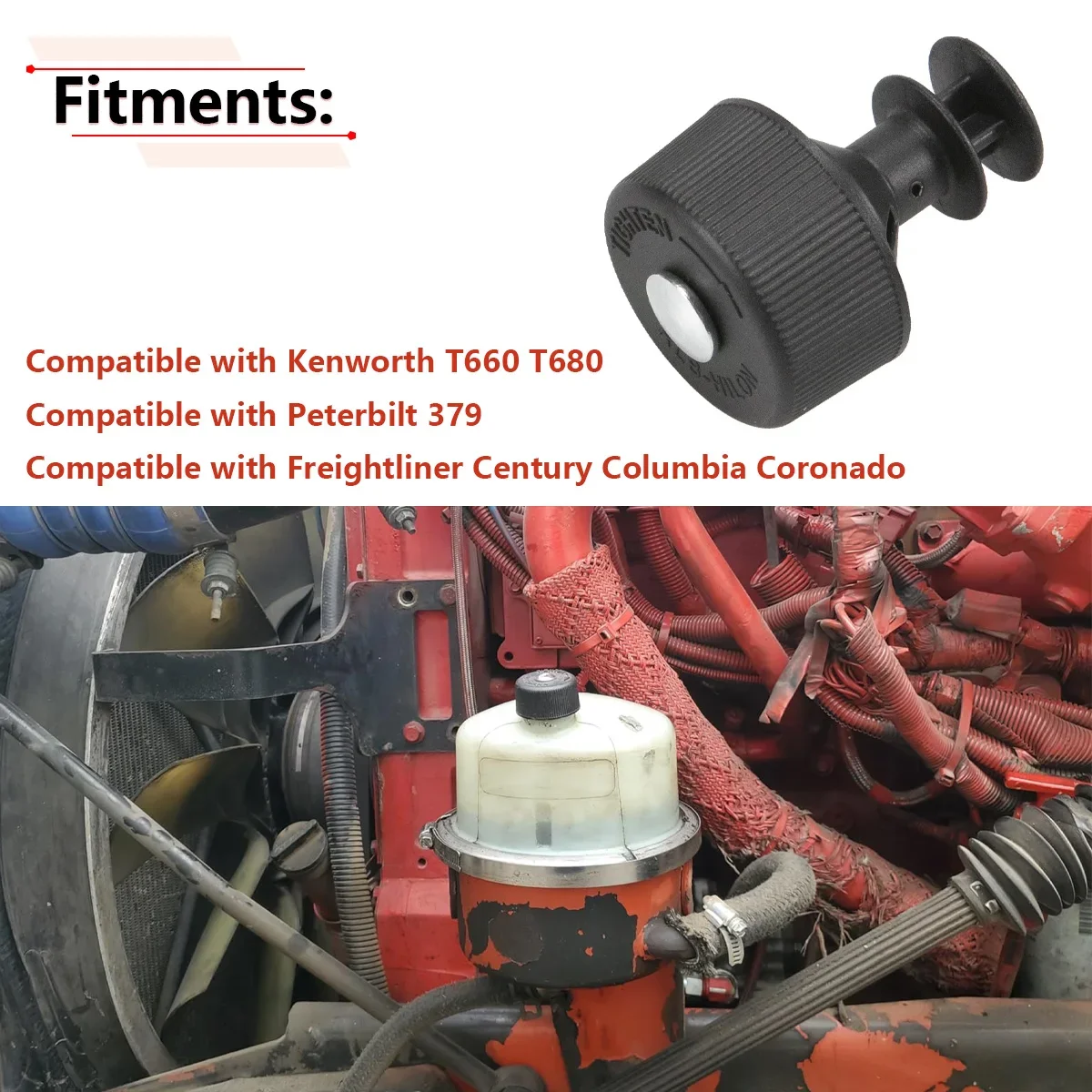 

Car Power Steering Reservoir Cover Cap NMCQ347367 Q347367 for Freightliner Kenworth T660 Peterbilt 379