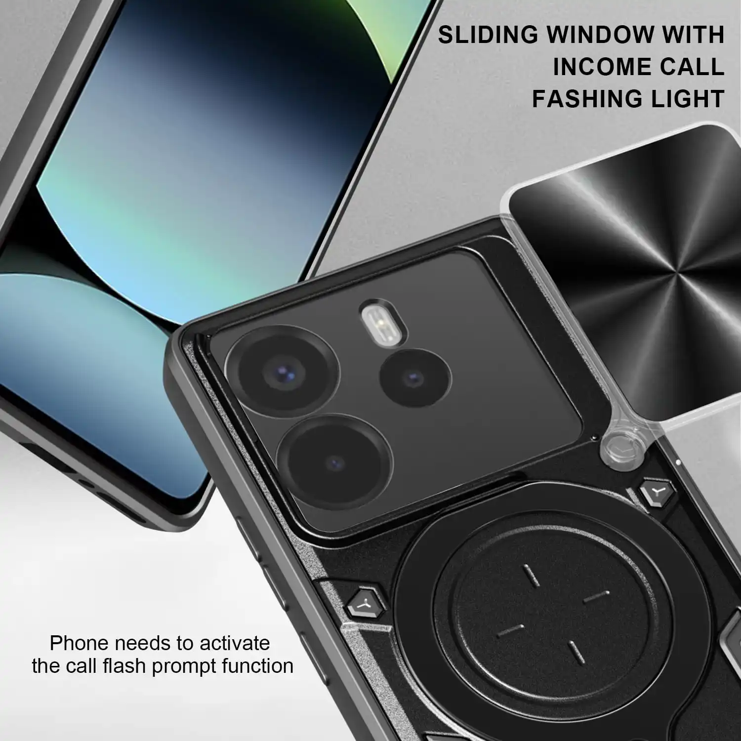 Funda para Xiaomi Redmi Note 14 4G, protección de cámara deslizante magnética Note14Pro 13Pro + Funda con soporte giratorio 360, Funda con anillo de armadura