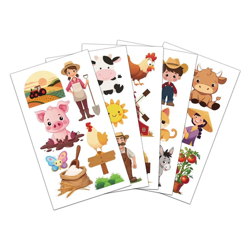 10 Stuks Boerderij Dier Tattoo Stickers Prachtige Kinderen Speelgoed Cartoon Veilig Water Stickers Arm Hoofd Hoofd Waterdicht Stickers