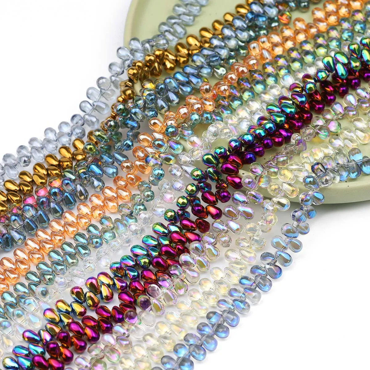 1 Strand About 90Pcs 6mm Crystal Glass Water Drop Shape AB Color Beads For DIY Bracelets Necklaces Jewelry Making Craft Supplies