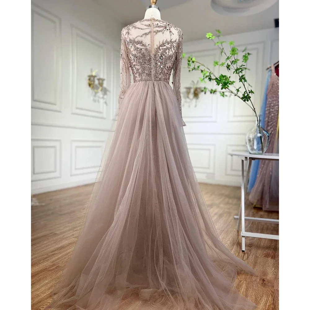 SERENE HILL Arabic Green Luxury Beaded Mermaid Overskirt Evening Dress 2025 Modest Muslim Women Wedding Party Gown CLA71653L