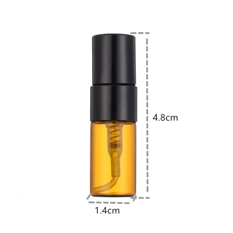 Garrafas De Perfume De Vidro Âmbar, Garrafa De Spray Cosmética Vazia, Frascos de vidro recarregáveis, Atomizador Fino, 100Pcs por lote, 2ml