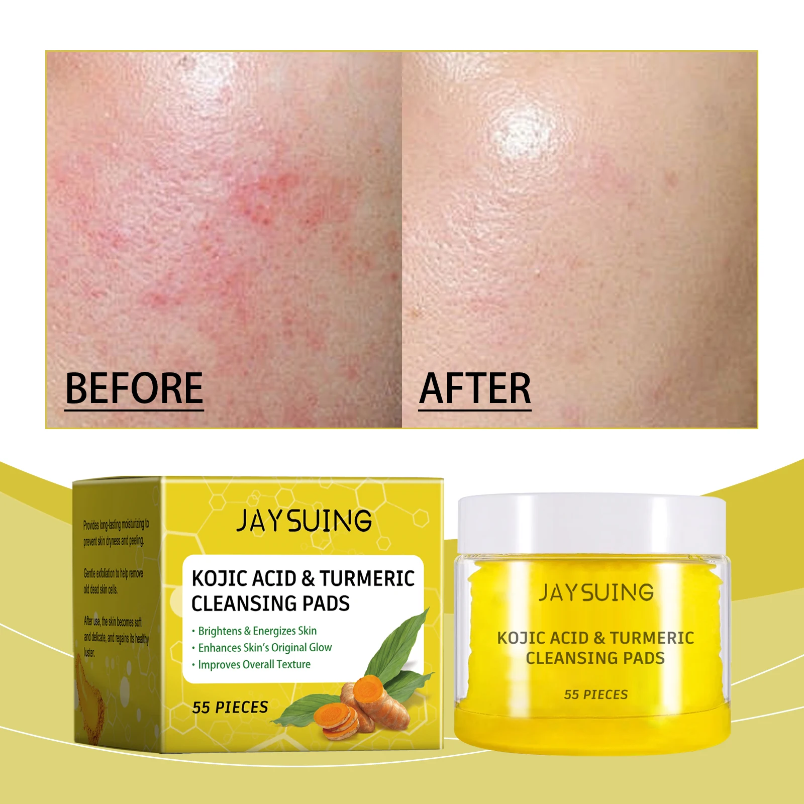 

Jaysuing Kojic Acid Turmeric Cleansing Gasket, Gently Cleansing and Nourishing Turmeric Face Washing Pads for Brighter Skin