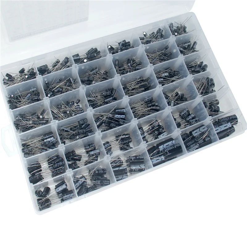 Complete collection of 36 capacitance values ​​(0.1uf-2200uf) 1000uf 25V/35V plug-in aluminum electrolytic capacitor set