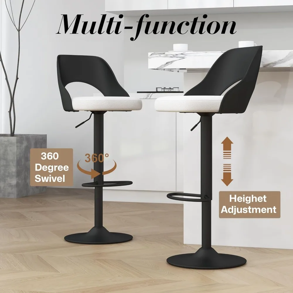 Modern Barstools 1 PC, Height Adjustable Swivel Counter Bar Stool with Hollowed-Out PP Black Back, Upholstered Bar Chair