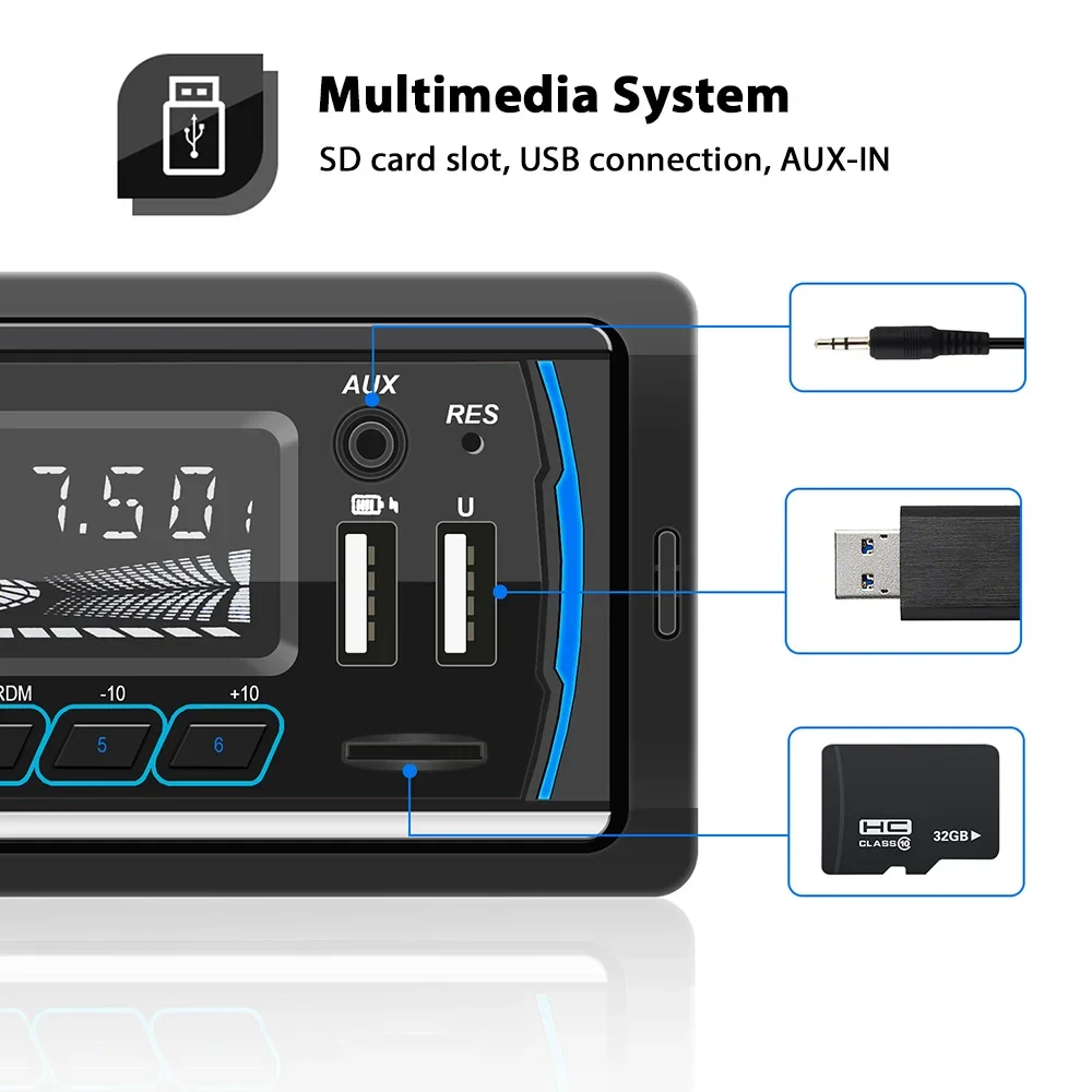 ESSGOO-Auto-Multimedia-Player, Autoradio, 1 Din, MP3, DAB, RDS, AM, FM-Stereoradio, 7-Farben-Taste, Bluetooth, Zentral, Audio