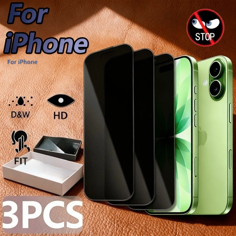 

3Pcs Full Cover Privacy Tempered Glass for iPhone 17 16 15 14 Pro Max Air 16 15 Plus 13 12 11 Pro Anti-Scratch Screen Protector