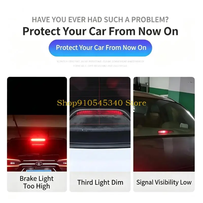 U2JA Auxiliary Rear Brake Light with LED Source, Red Lens, and Rounded Rectangular ABS Housing, Including Mounting Bracket and