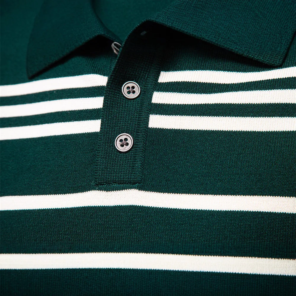 Men's European-Style Lapel Knitted Sweater Autumn/Winter 2025 Polo Collar Striped Design for Fashionable Gentlemen