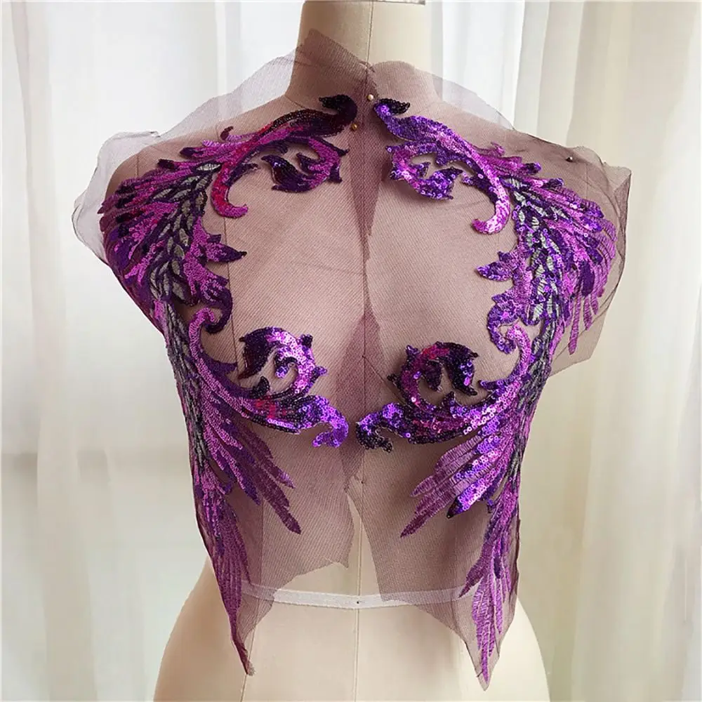 Sequins Flower Phoenix Tail Feather Sequined Embroidery Patches DIY Clothing Applique Sequin Embroidery Classic Fashion Dresses