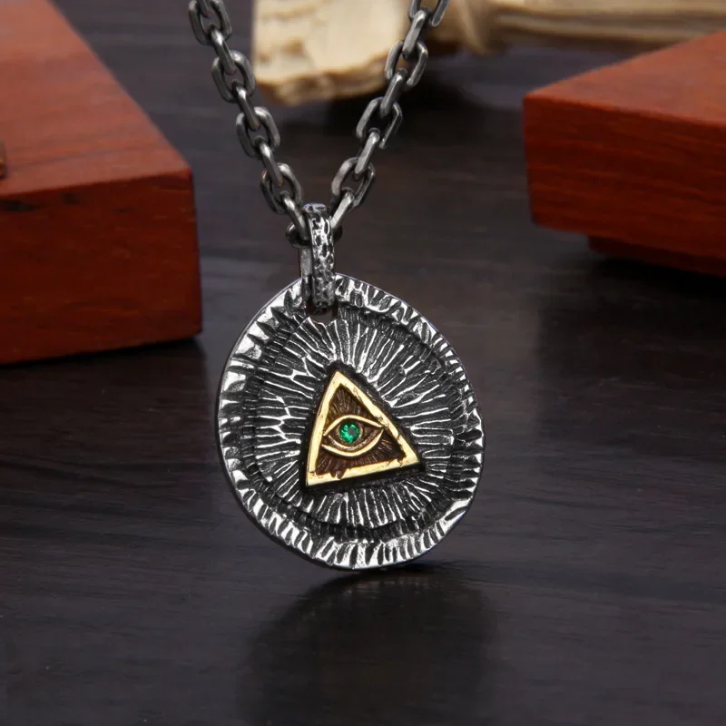 New  S925 Sterling Silver Retro Personality Irregular Hand Prayer Eye Providence Pendant Male And Female