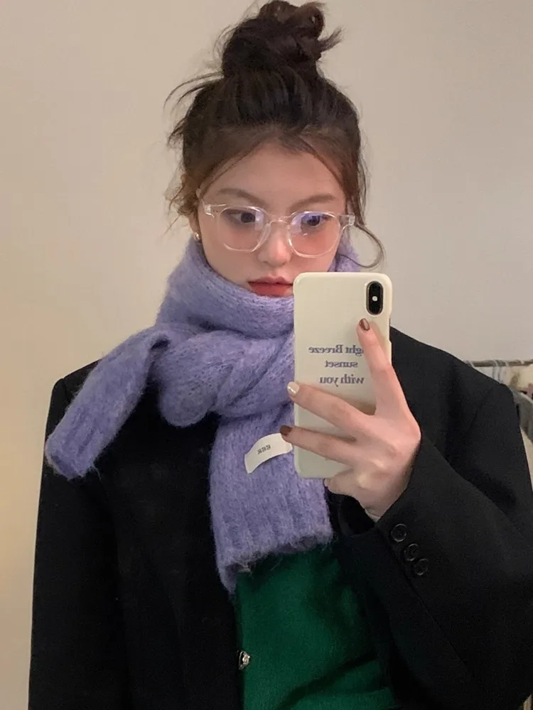 

Purple Woolen Scarf For Women Autumn And Winter Brightening Knitted Warm Versatile