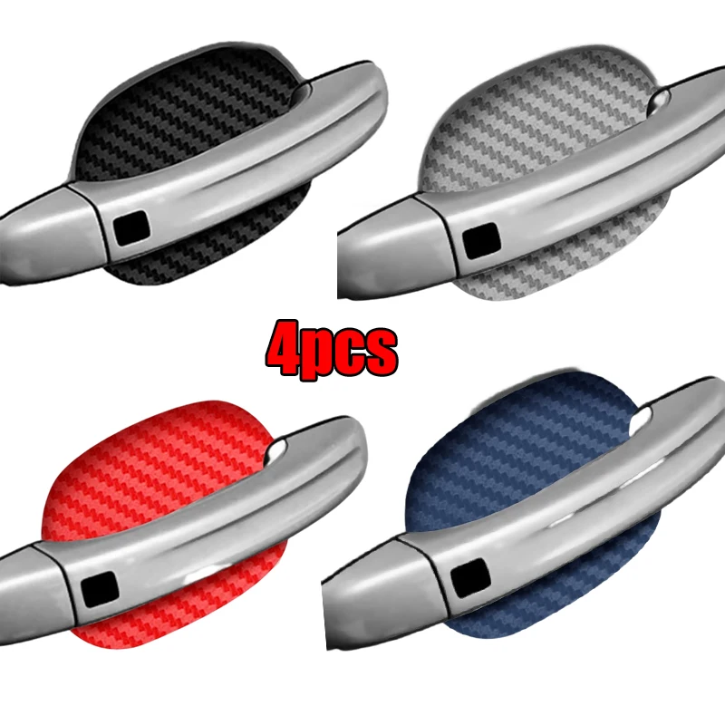 

4Pcs Car Door Handle Bowl Scratch Protective Sticker Silver Carbon Fiber Car Door Handle Wrist Protector Exterior Accessories