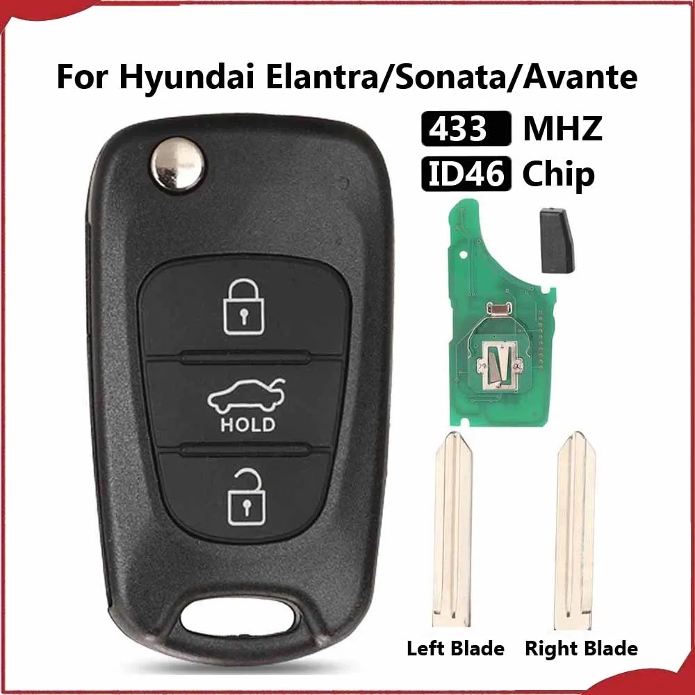 jingyuqin New 3 Buttons 433MHZ FSK ID46 Chip Folding Remote Control Car Key Case Shell For Hyundai Elantra/Sonata/Avante