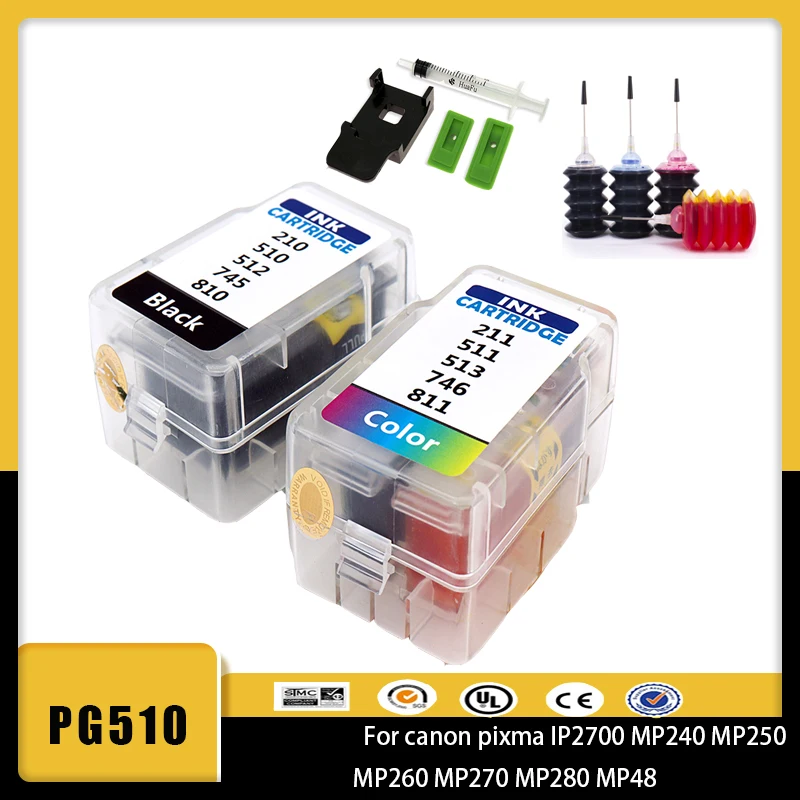 PG510 CL511smart cartridge rifll kit for Canon pg-510 cl-511 Ink Cartridge Pixma mp250 mp280 IP2700 MP240 MP270 MP480 MX320