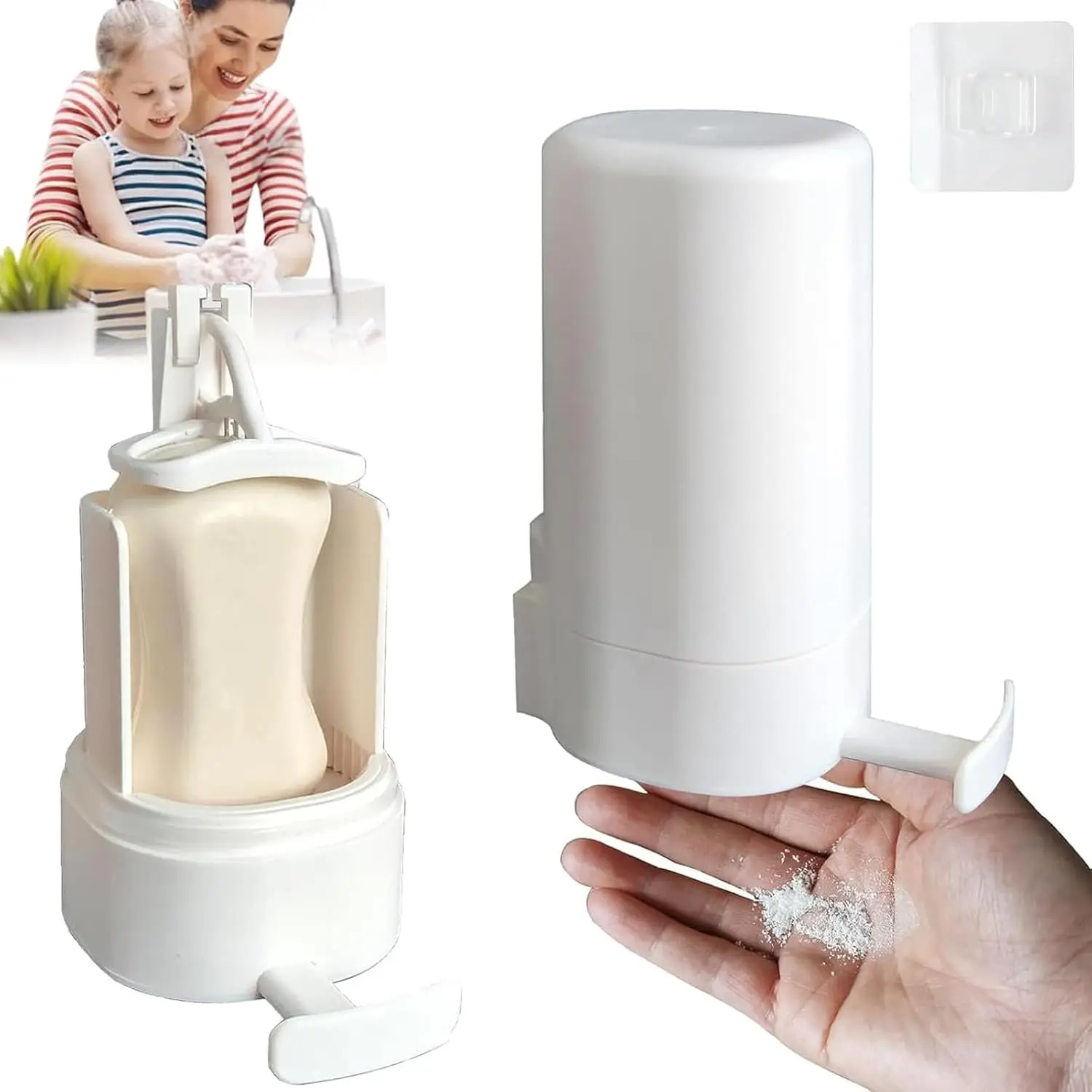 

Soap Grinder Box with Built-in Blade, Wall-Mountable Soap Container, Adjustable Powder Dispensing (One Set, NO Soap,)