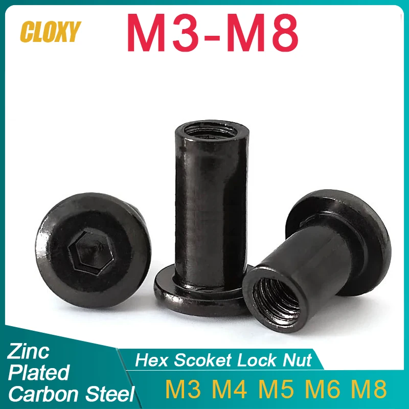 50/ 20/ 10PCS M3 M4 M5 M6 M8 Black Carbon Steel Large Flat Hex Hexagon Socket Head Rivet Connector Insert Joint Sleeve Cap Nut