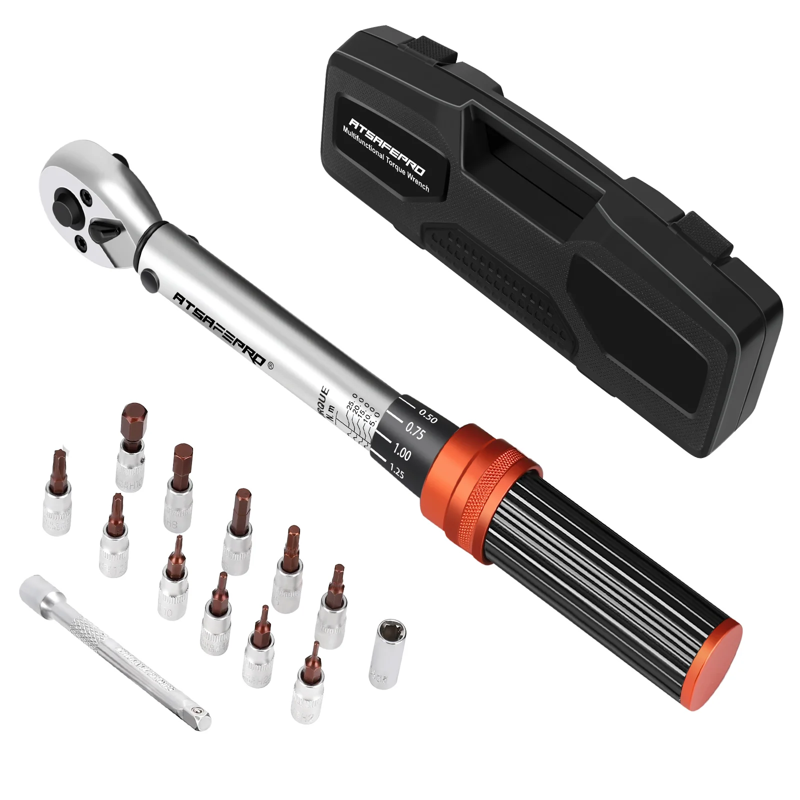 ATsafepro Bicycle Torque Wrench Set 5-25 Nm, 1/4 Inch Drive Click Torque Wrench Set with Dual Direction Adjustable 72 Tooth Tool