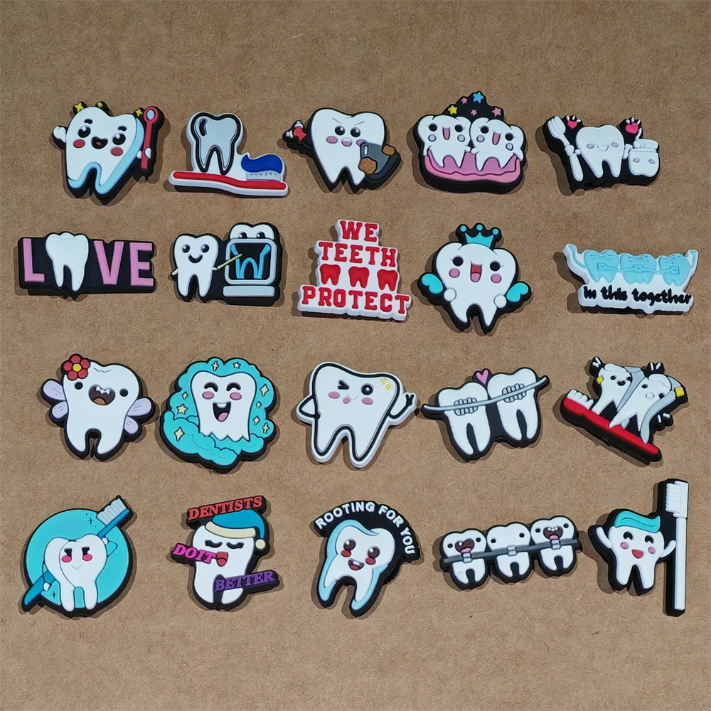 1-20PCS Tooth Toothbrush Love Dentist Rooting For You Teeth Protect PVC Shoe Charms For Clogs Pins Sandals Shoes Decoration