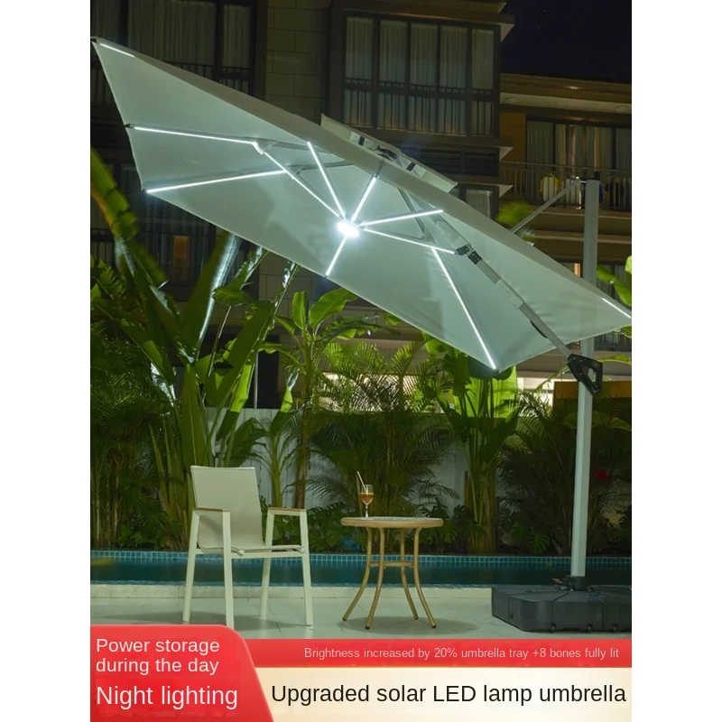 

Sunshade Umbrella Outdoor Courtyard Umbrella Garden Terrace Commercial Roman Umbrella Stall Outdoor Guard Box LED Solar Umbrella