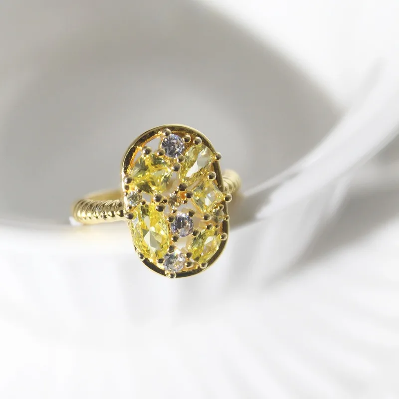 New in Vintage palace style citrine ring light luxury fashion open end rings for women party wedding gift romantic jewelry