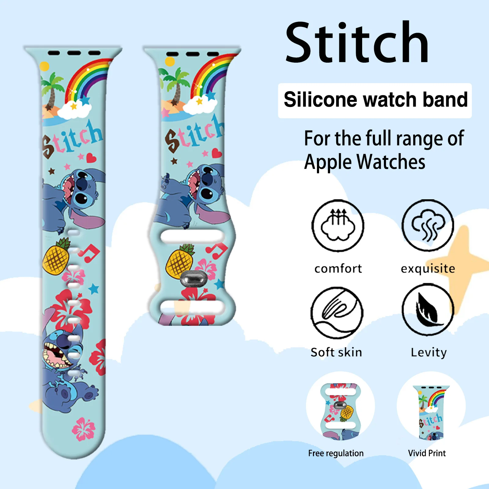 Disney Stitch Strap for Apple Watch 10 9 8 7 SE 6 Silicone Band Replaceable Bracelet for iWatch 45mm 44mm 42mm 41mm Watchband