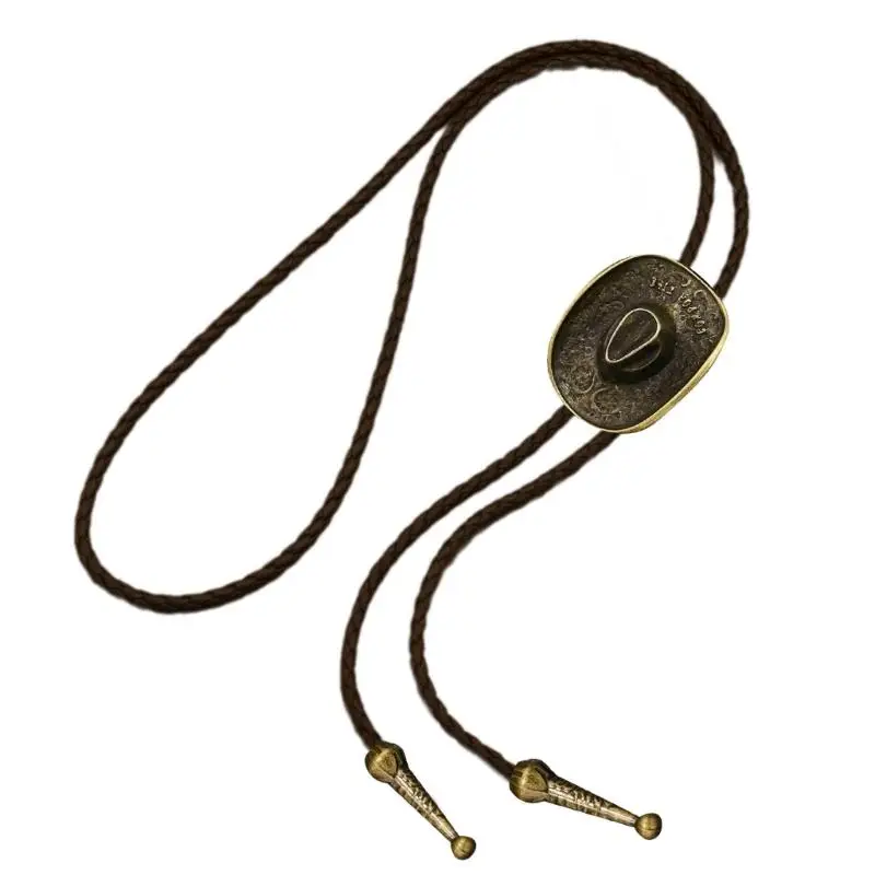 39BD Star geprägter Cowboyhut Anhänger Halskette Weiche Pu Cord Bolo Krawatten -Mode -Krawatte für Freizeit- und Party -Outfits