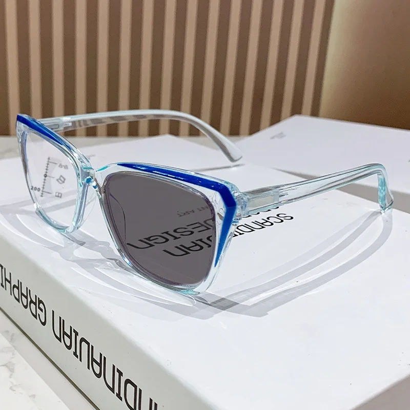 

New Fashionable Anti Blue Light Color Changing Multifocal Reading Glasses Large Frame Trendy High-definition Presbyopia Glasses