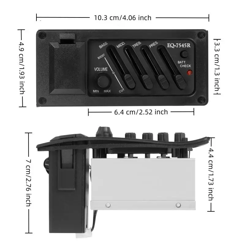1pc Guitar Pickup EQ-7545R Acoustic Electric Guitar Pickup with 4 Band EQ Equalizer Preamp for Classical Folk Guitar image 6