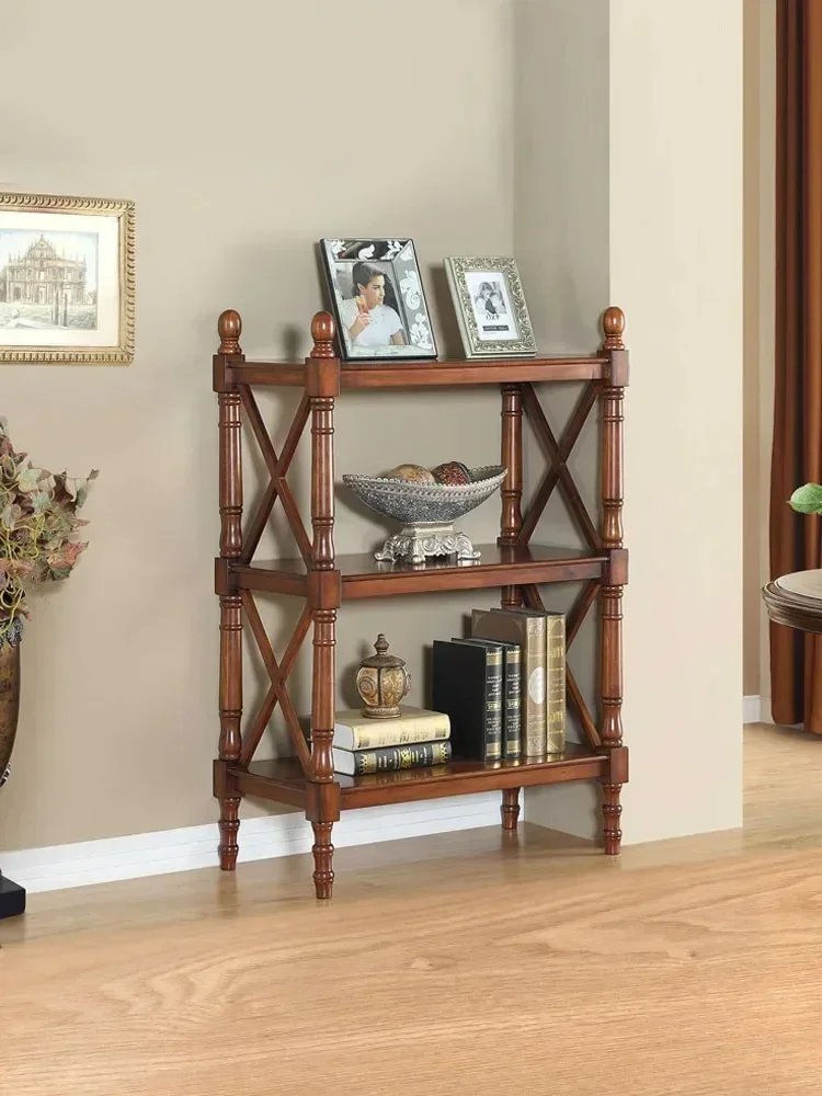 Estante europeo de madera maciza, piso de estante de almacenamiento, estantería combinada americana, cocina, sala de estar, estante multiusos para estudio