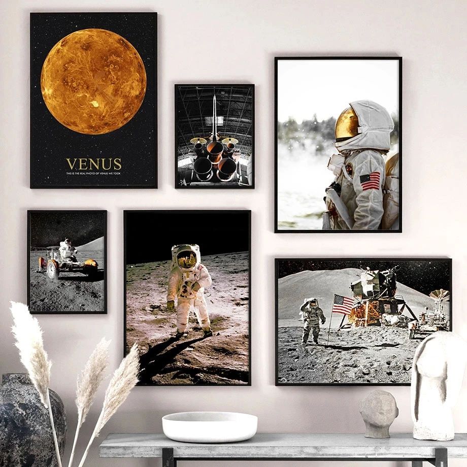 Wonderful Astronaut Rocket Starry Sky Wall Art Canvas Painting Posters and Prints Wall Pictures for Living Room Bedroom Decor