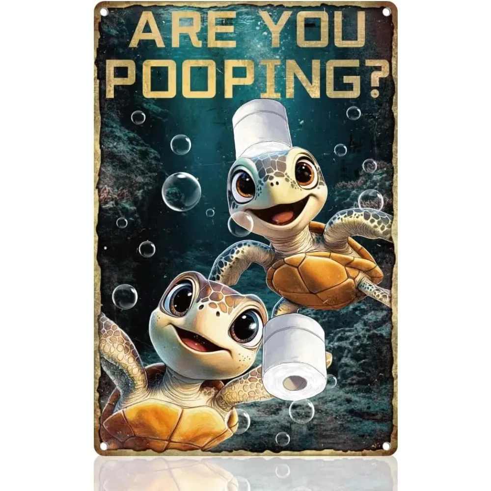 Hübsches Meeresschildkröten-Badezimmer-Wanddekor-Blechschild, 20,3 x 30,5 cm, „Brain You Pooping“, Metallschild, Vintage-Wandkunst, Poster für das Badezimmer zu Hause
