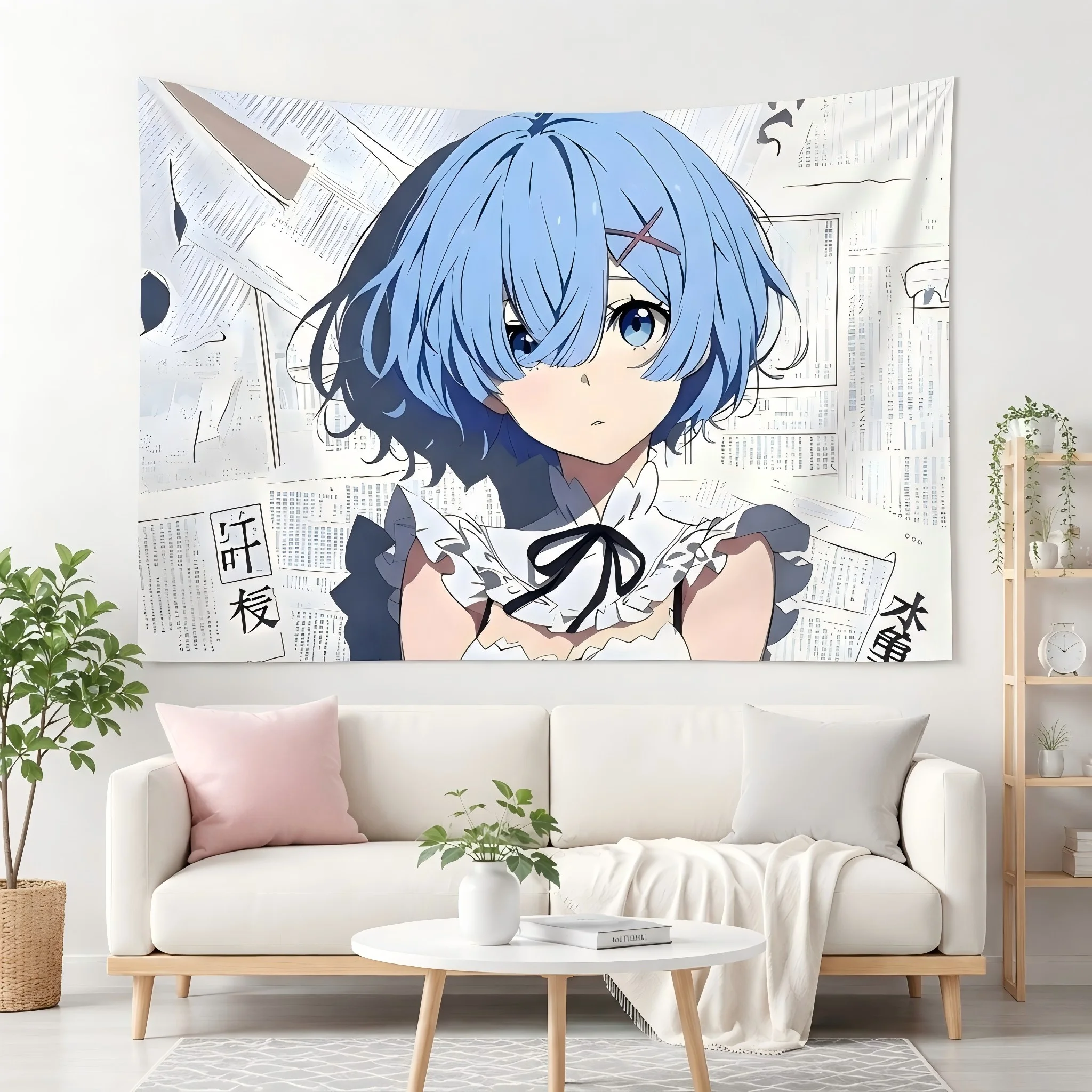 R-Rem R-Re Z-Zero Anime Tapestry Manga Newspaper Style Wall Hanging Aesthetic Dorm Bedroom Home Decor Art Tapestries