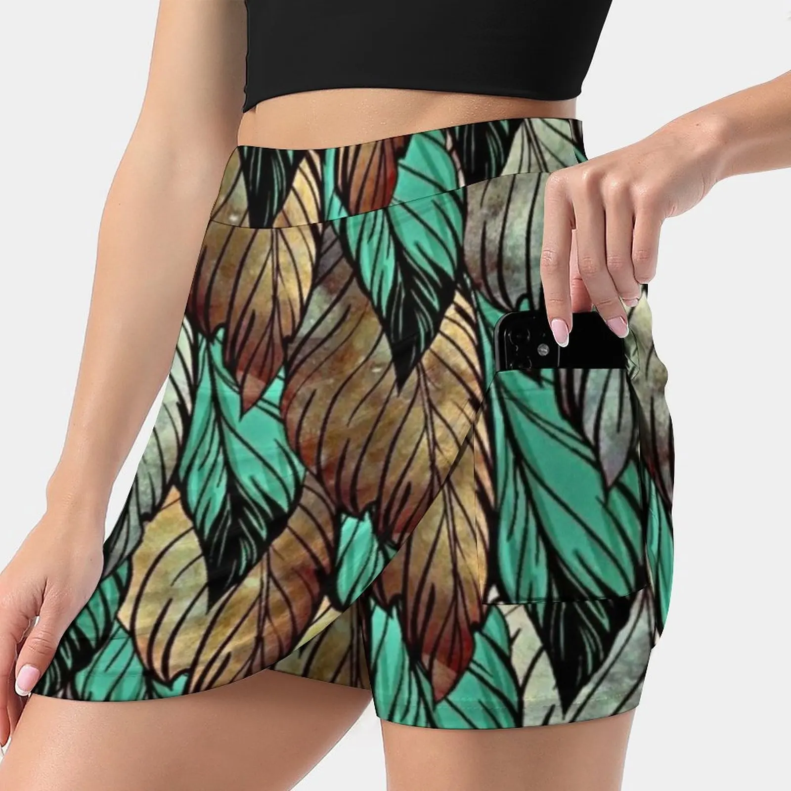 Dirty Pigeon Women's skirt Aesthetic skirts New Fashion Short Skirts Feather Feathers Unisex Unique Green Brown Nature Bird