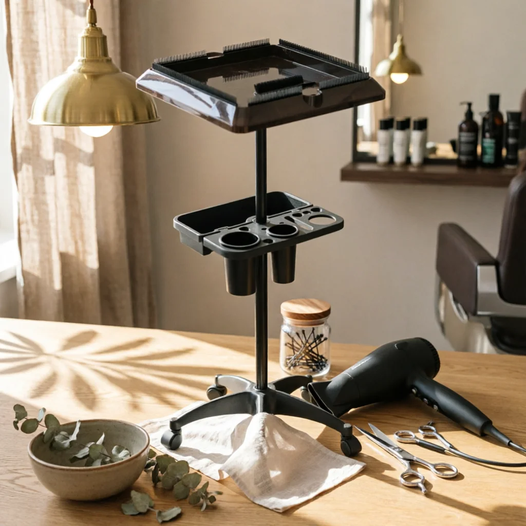 Salon Tool Cart with Trays Easy to Clean Salon Cart Hair Trolley Stable Barber Organizer Portable for Hairdressers