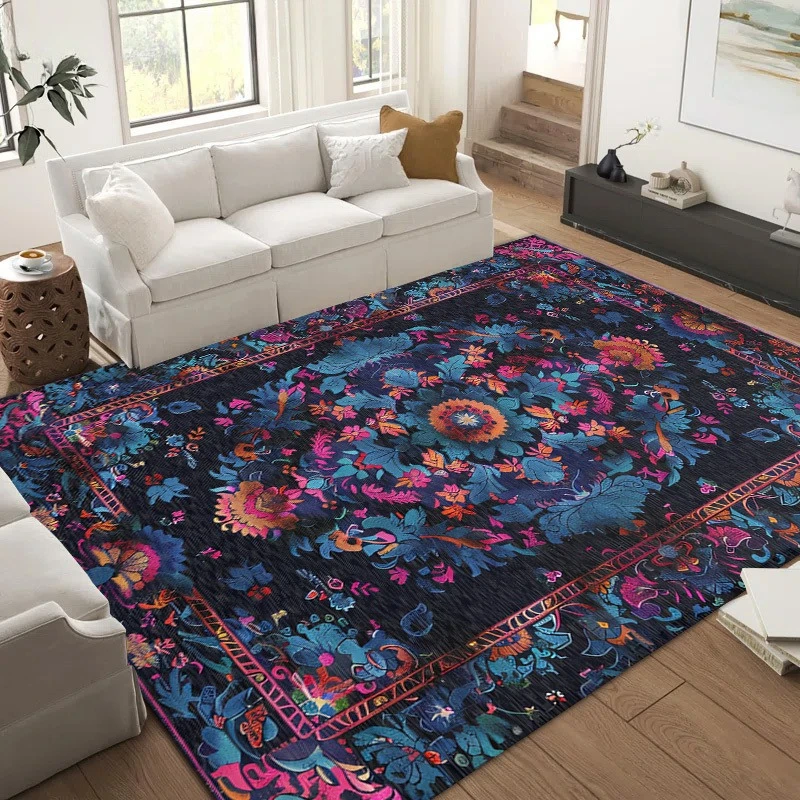 

Purple Persian Area Rug Dark Floral Bedroom Carpet Modern Classic Fusion Living Room Art Deco Rug Washroom Floor Mat
