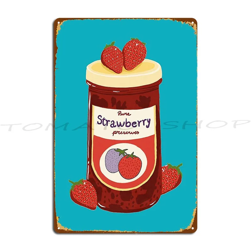 Retro Strawberry Preserves Jar Metal Plaque Club Bar Create Club Customize Tin Sign Poster