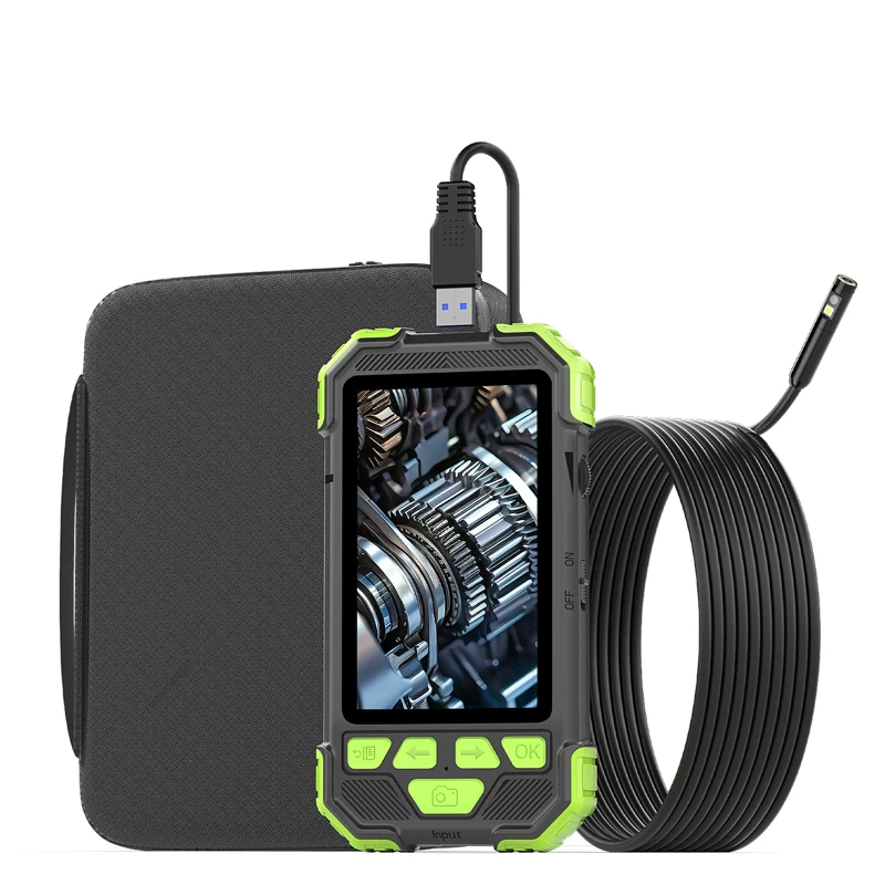 4.3'' IPS Borescope Camera Dual 8MM with 5m Rigid Cable Detachable Design Waterproof Industrial Endoscope with Tools Bag