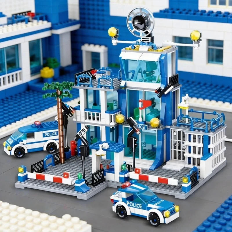 SWAT Police Station Military Building Blocks City Model Set Prison Car Policeman Boat Figures DIY Brick Toy for Kids  Gift