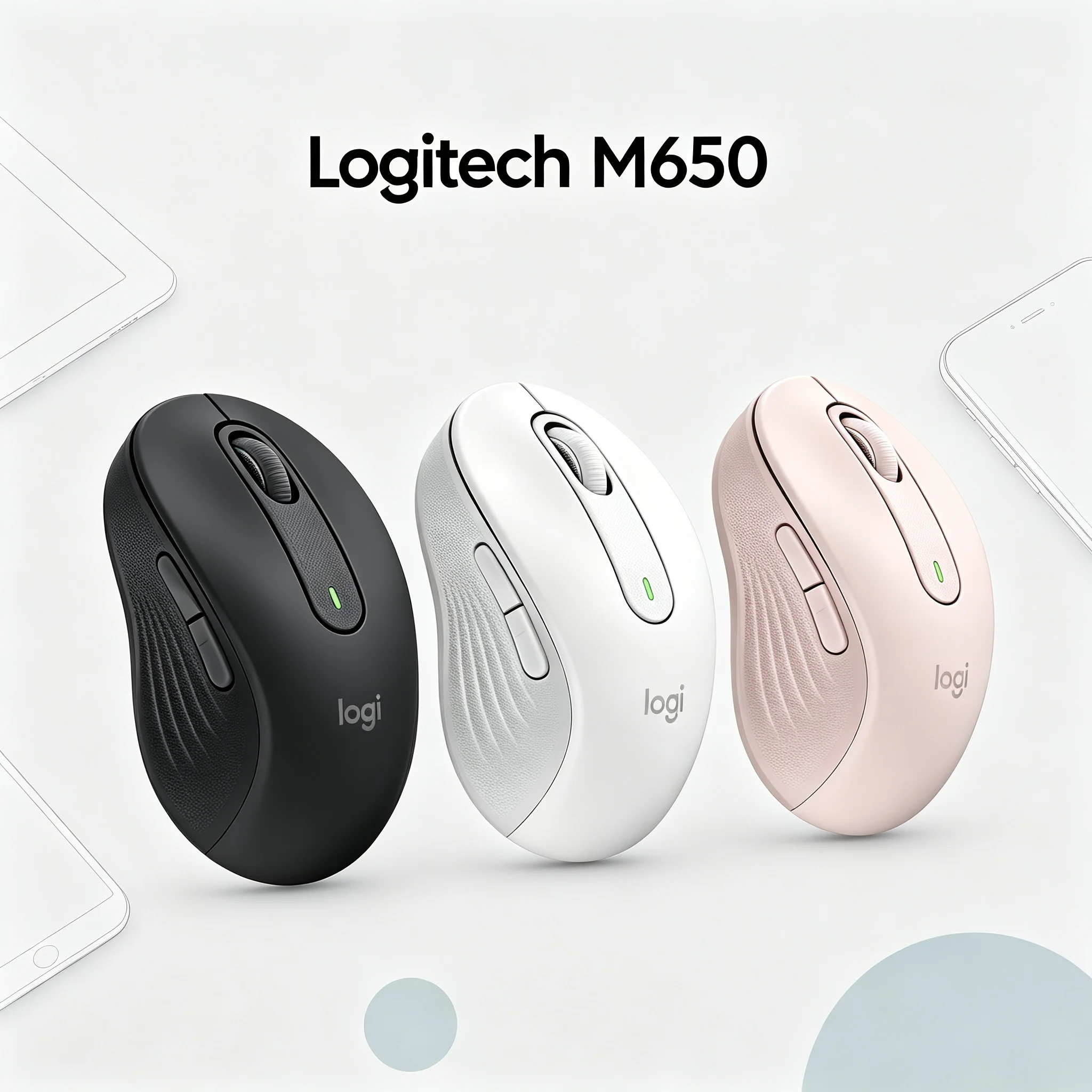 Logitech Signature M650 Bluetooth Wireless Ergonomic Office Mouse Multi Device Pairing Recycled Plastic Material Low Noise Silen
