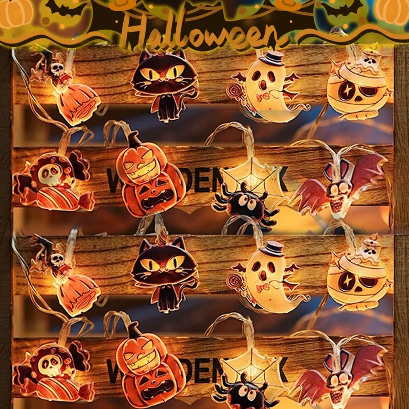 

1.5m 10LED Halloween Light String Pumpkin Ghost Black Cat Lantern String Ghost Festival Supplies Happy Halloween Party Decor