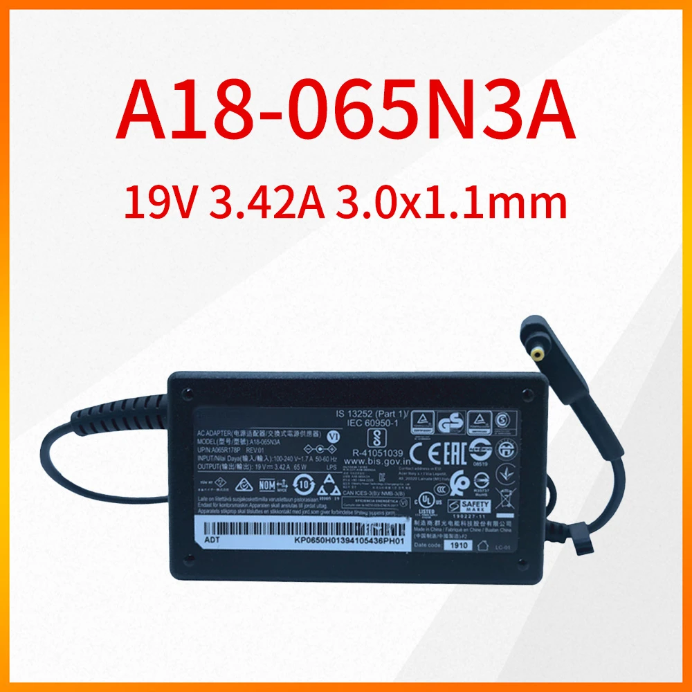 

Original New A18-065N3A 19V 3.42A 3.0x1.1mm 65W Power Adapter For Acer Laptop Charger A18 065N3A