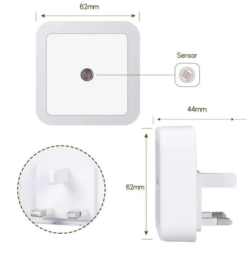 Luce notturna del LED Mini Cute Square Control 110V 220V scale EU US sensore automatico della camera da letto della lampada di illuminazione per le luci del libro