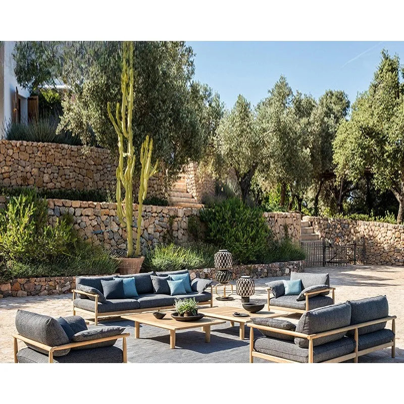 

Скандинавская плетеная мебель из ротанга: диван для двора, сада, виллы, балкона, отеля на открытом воздухе, комплект для отдыха из тикового дерева