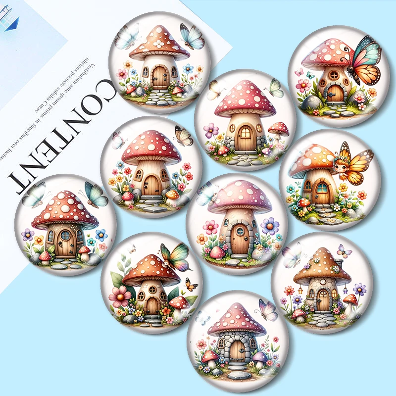 

Butterfly Mushroom House 10pcs 12mm/18mm/20mm/25mm Round photo glass cabochon flat back Making findings Jewelry