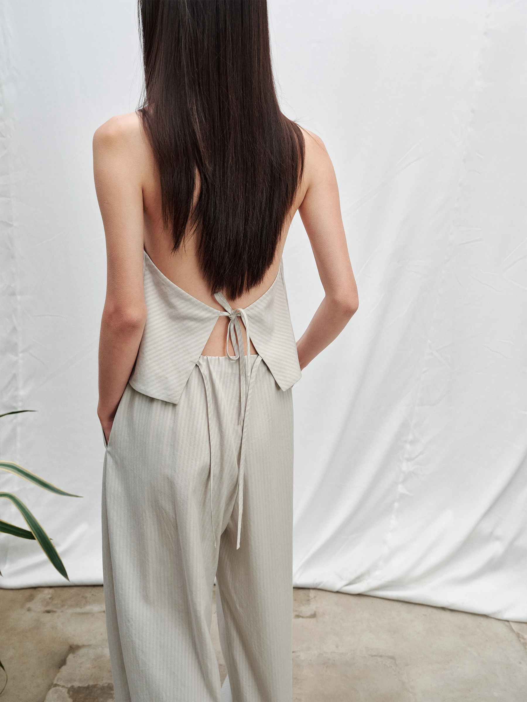 SHKUCO Comfortable Lightweight Breathable  Natural Stack Lightweight Neck Tie Vest Women's Loose Fit Summer Stripe