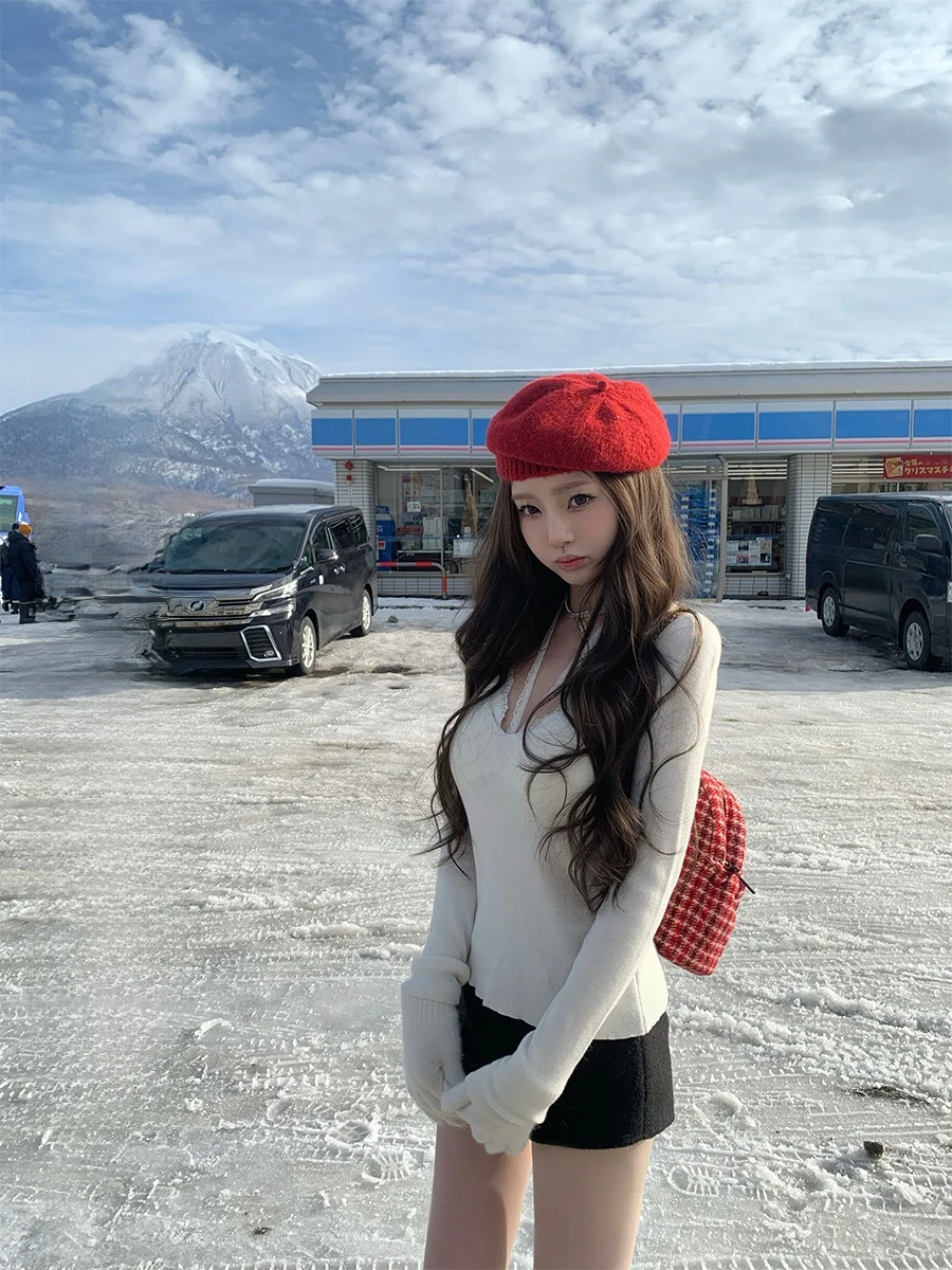 

Comfortable Full Wool Women's Base irt Sli Versatile Winter ential Soft V-Ne Long Sve Sweet Sle Lanlan's Ward...