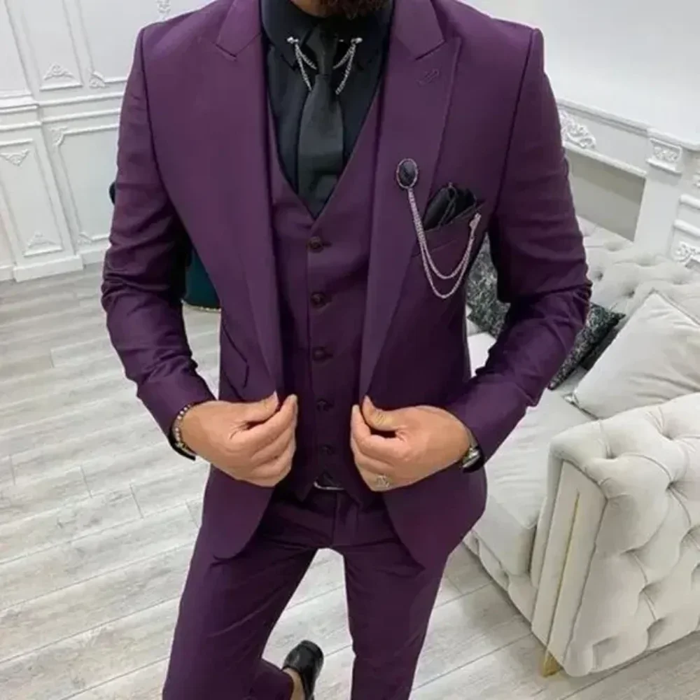 

Italian Classic Gentleman Men's Suit 3-Piece Set Business Wedding Party Slim Blazer Jacket and Vest with Pants